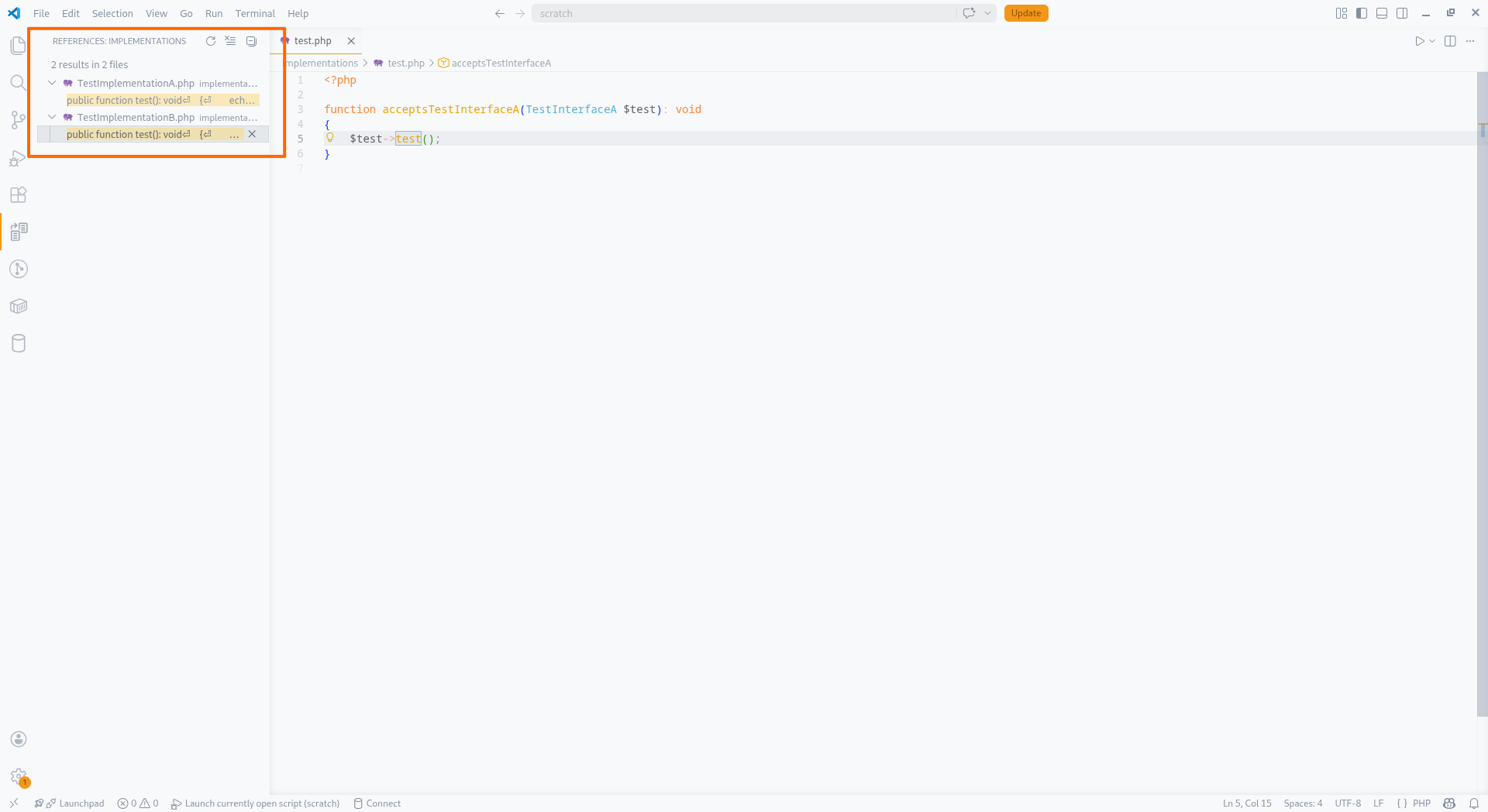 Find All Implementations listing concrete classes implementing a PHP interface